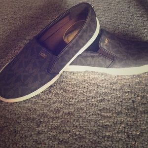 Michael Kors brown and gold slip on shoes